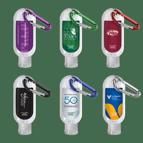 1.9 oz. Clear Sanitizer in Clear Bottle with Carabiner