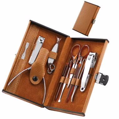 10pc Manicure set Tan clasp travel case