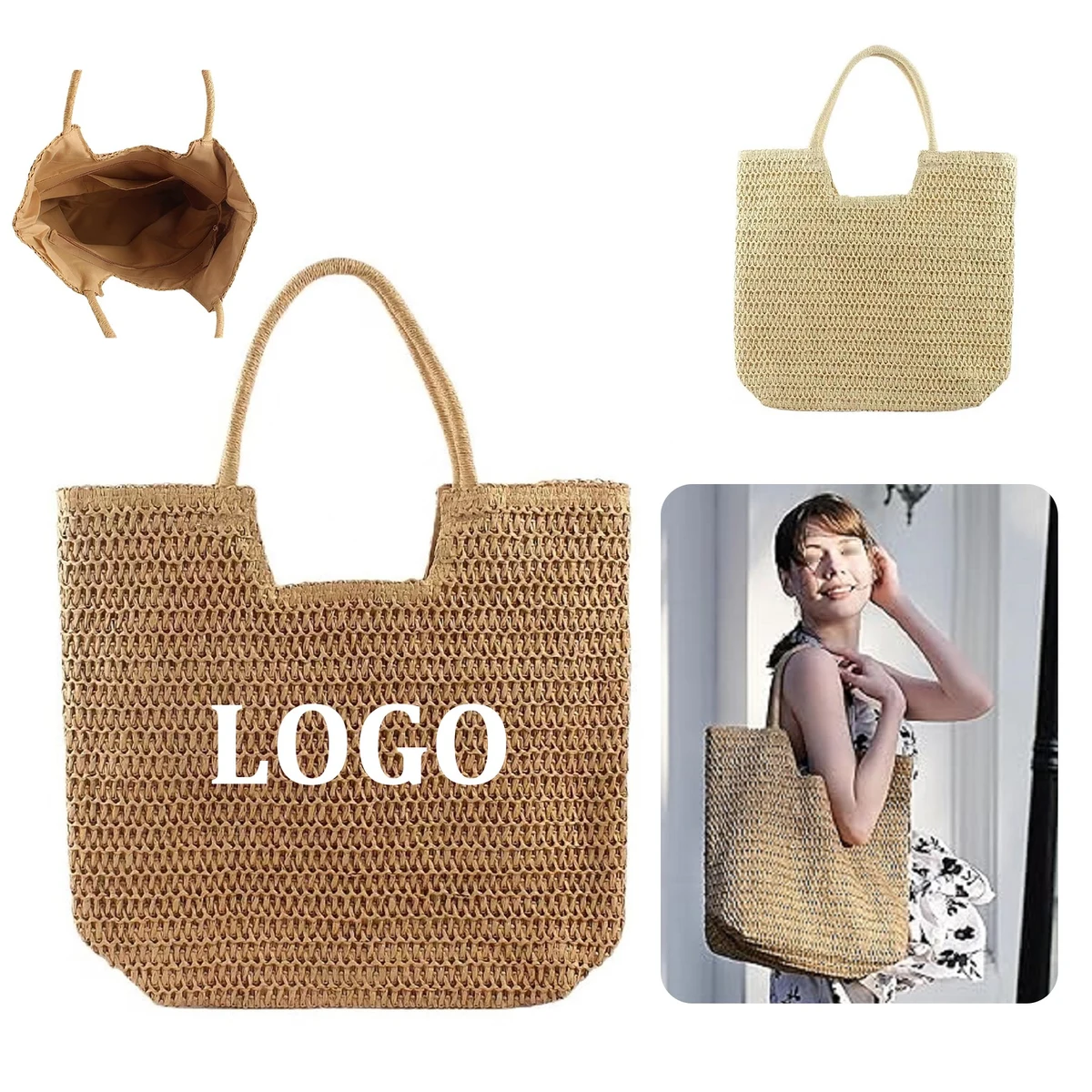 Straw Beach Bag, custom tote bag with logo imprint 1