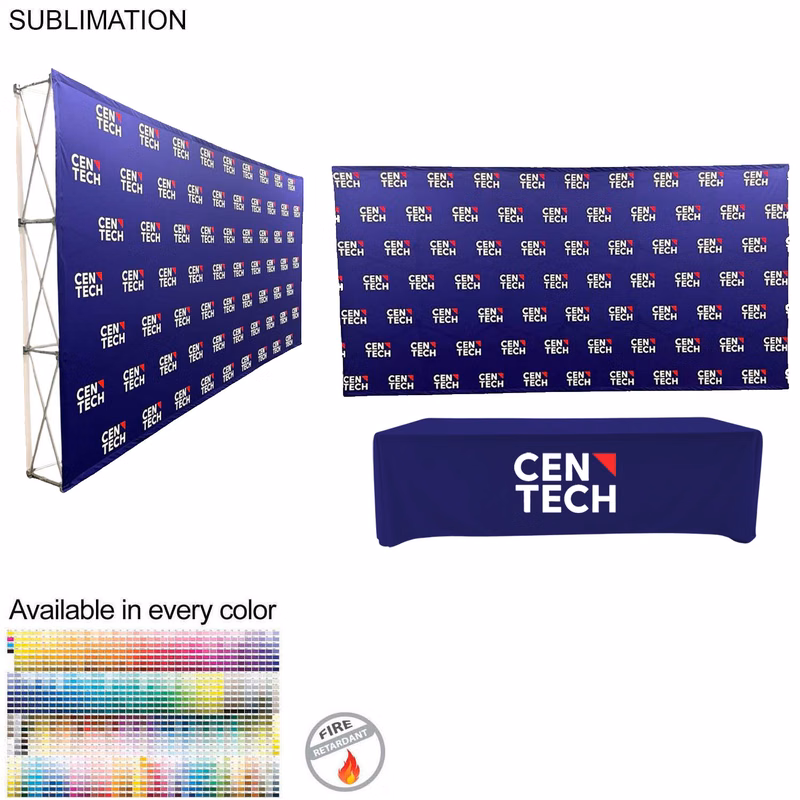 Tradeshow booth package Ultra, 15' Straight Fabric Wall Display and Premium 8' tablecloth open back