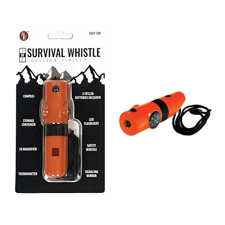 7-in-1 Survival Whistles 4" - Orange 1