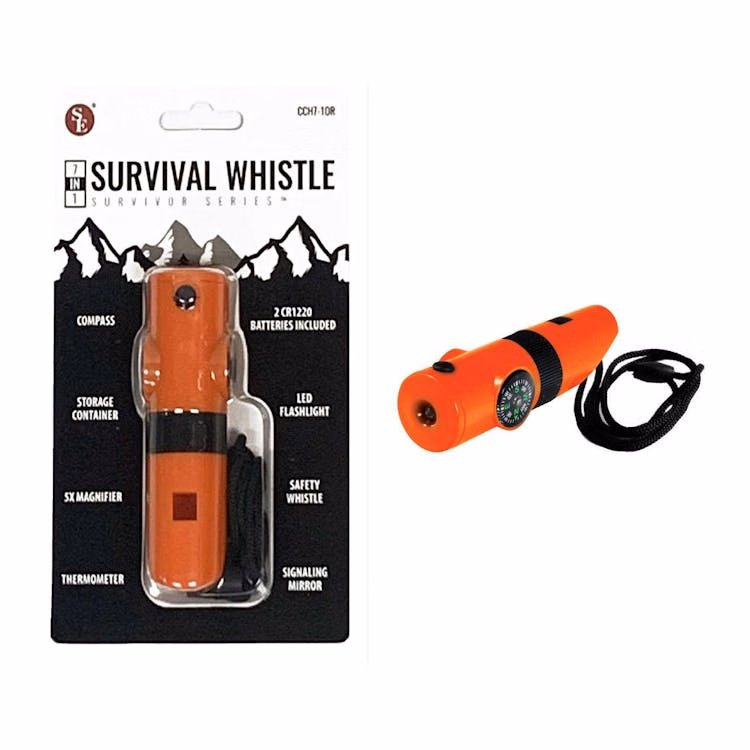 7-in-1 Survival Whistles 4" - Orange