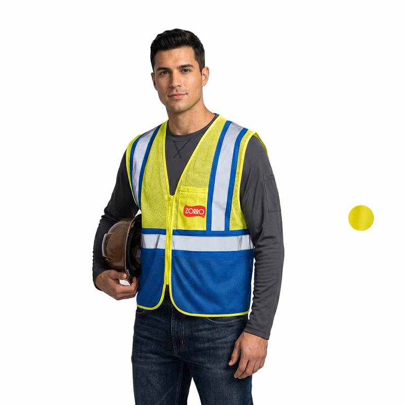 Reflective Class 2 Mesh Blue Bottom Safety Vest With Pockets