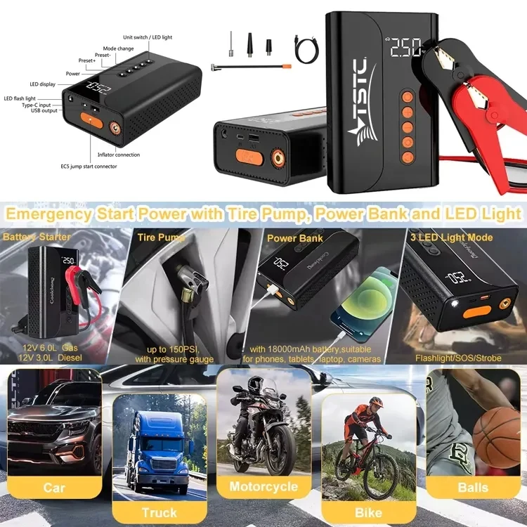 Multifunctional Car Jump Starter & Air Pump 18000mAh 1