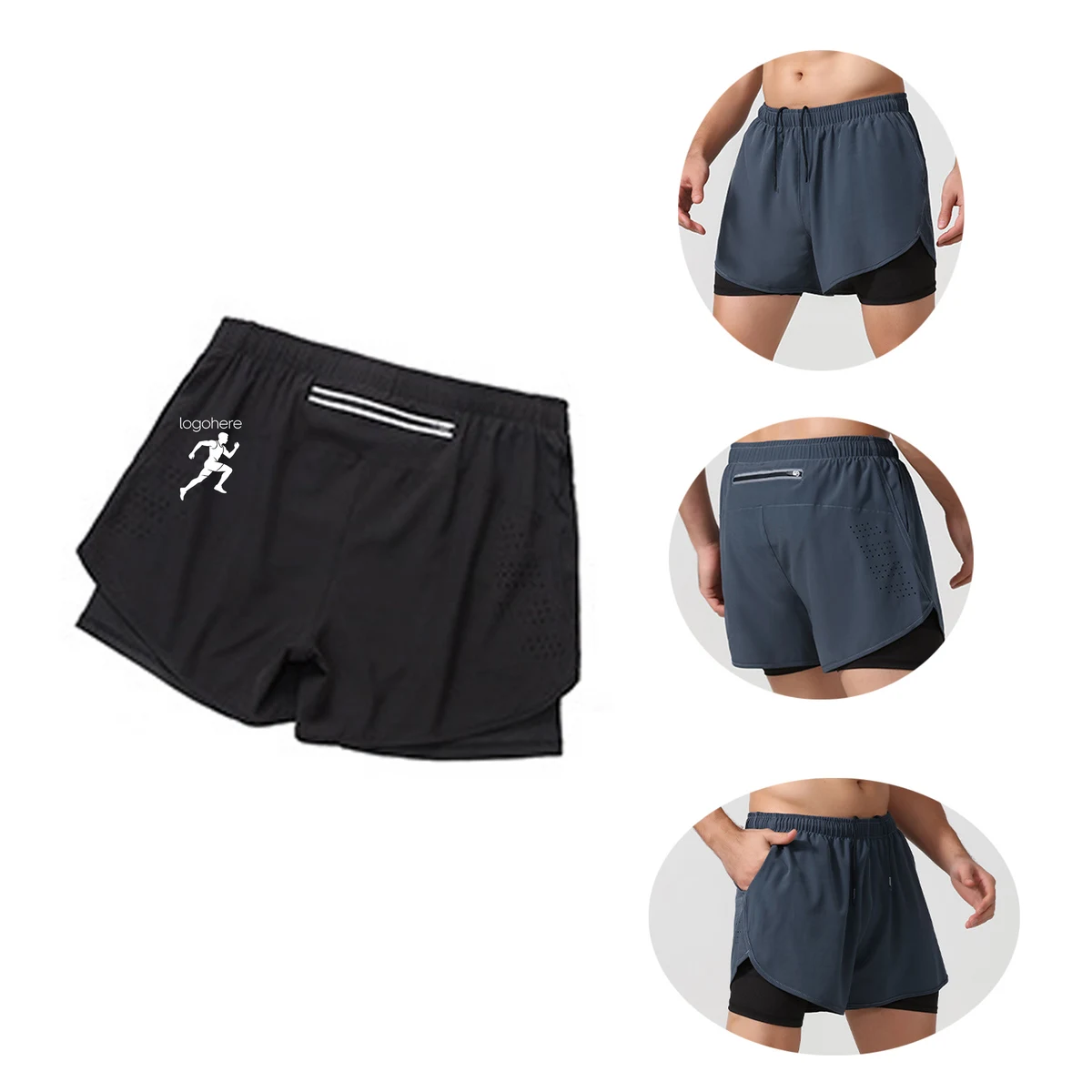 MOQ 20 Double-Layer Running Shorts 1