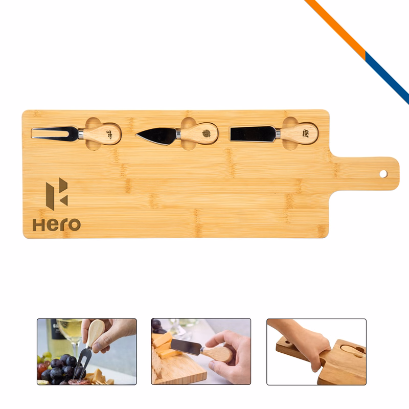 CheeseLay Long Bamboo Charcuterie Board Set