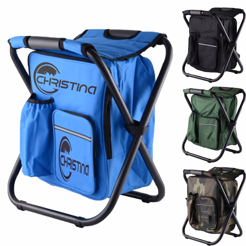 Folding Portable Camping Chair With Cooler Insulated Bag