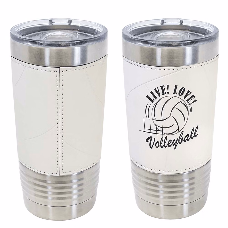 Volleyball Leatherette Tumbler w/Slide Lid - 20 Oz.