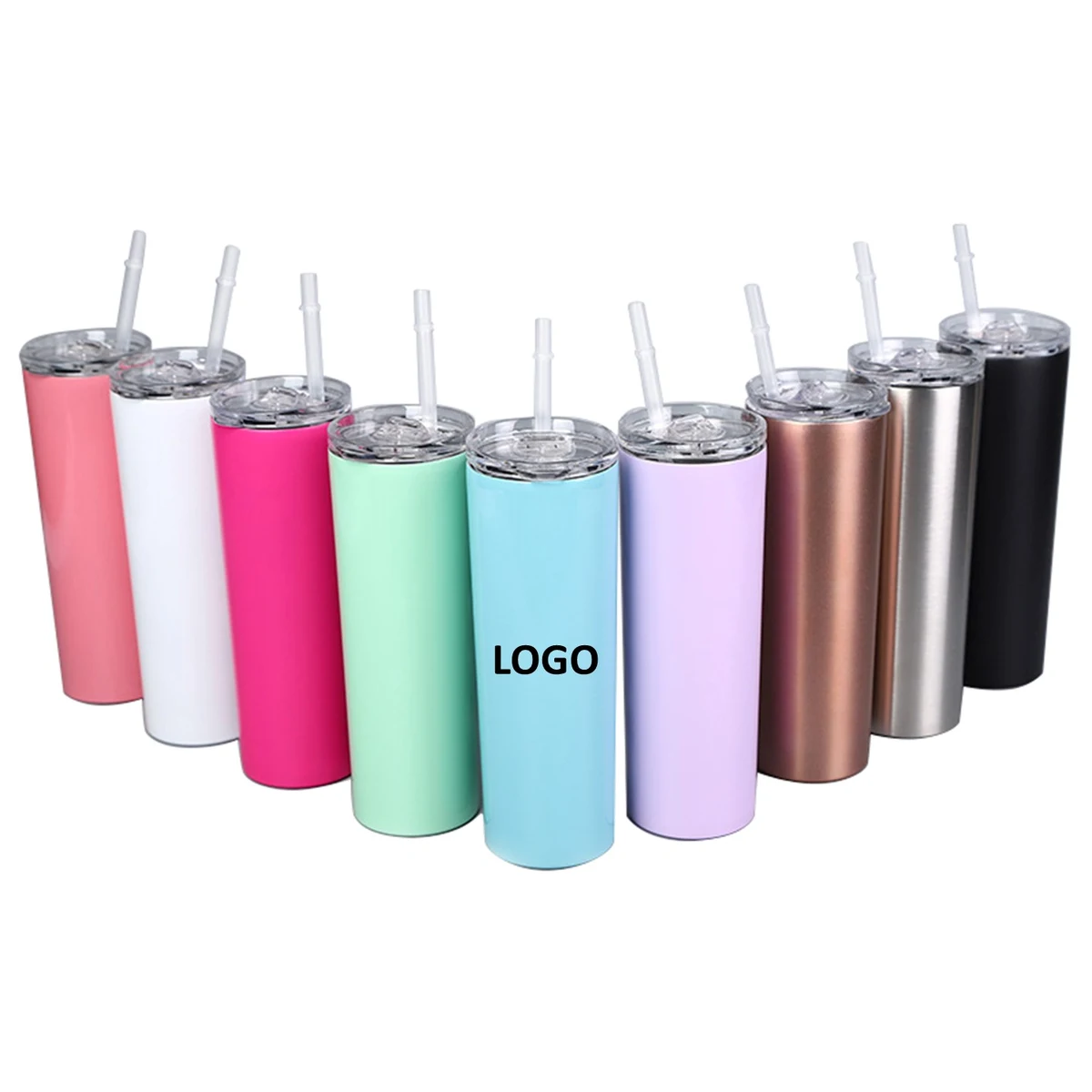 Custom Printed Skinny Stainless Steel Tumblers w/Clear Lid 1