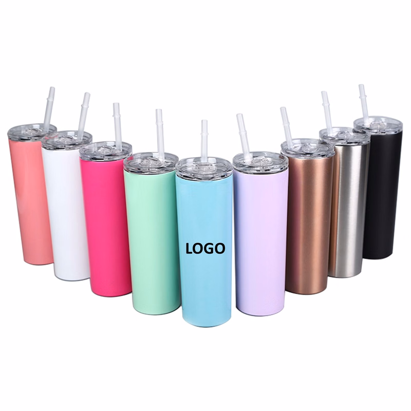 Custom Printed Skinny Stainless Steel Tumblers w/Clear Lid