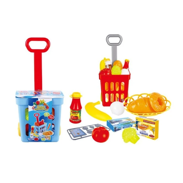 Play Shopping Baskets on Wheels - 12 Food Pieces 1