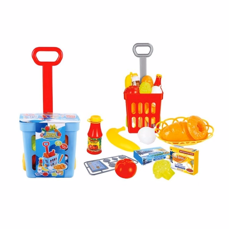 Play Shopping Baskets on Wheels - 12 Food Pieces