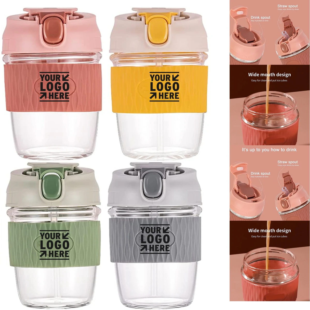 12 oz Glass Water Bottle with Straw 1