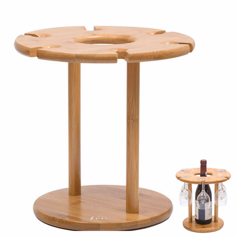 6-Glass Bamboo Tabletop Wine Holder