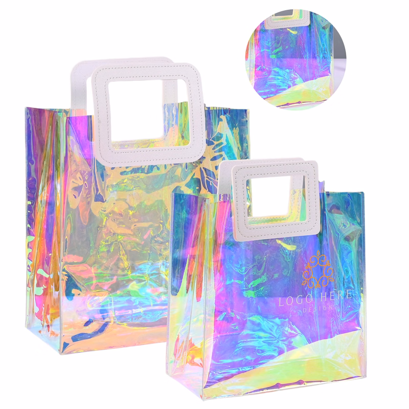 MOQ 50 Transparent PVC Tote Bag Rainbow Holographic