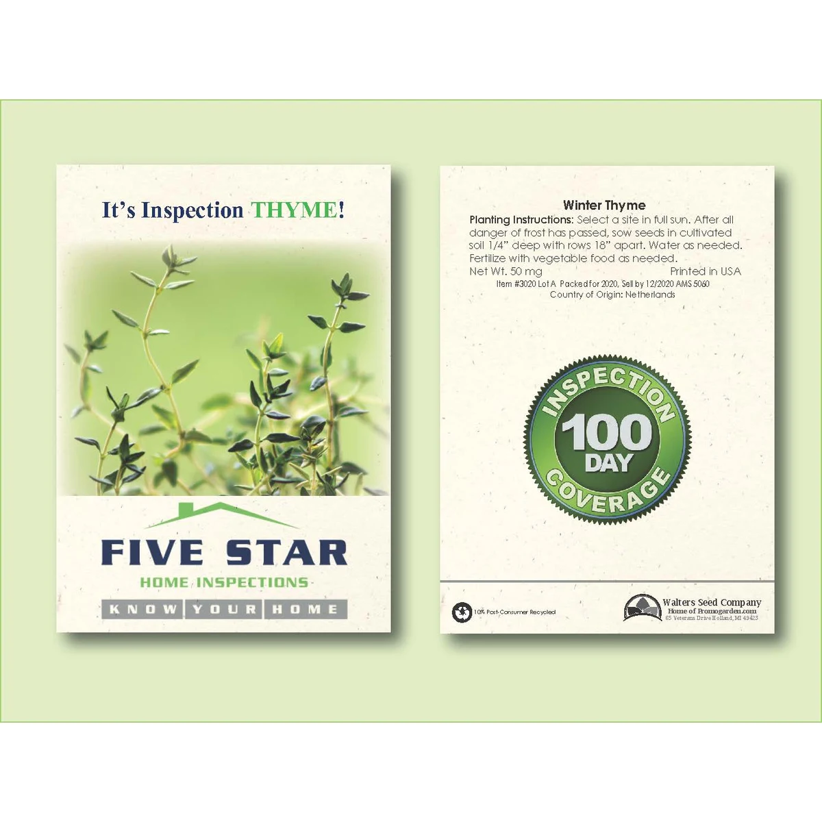 Winter Thyme Herb Seed Packet - Size 3.25" x 4.5" 1