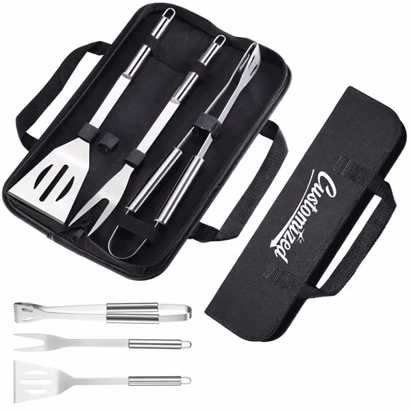 Custom Stainless Steel BBQ Tool Set with Zippered Case — Tailgate & Cookout Giveaway