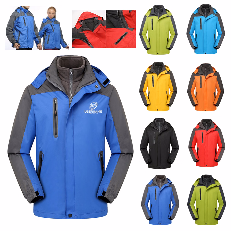 Unisex Windproof Hooded 3-in-1 Winter Jacket Thickened Fleece