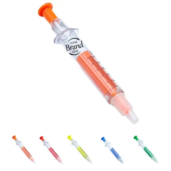 Custom Double-Ended Syringe Pen with Highlighter & Ballpoint — Medical Novelty Writing 1