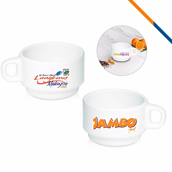 Custom 2 oz Ceramic Espresso Cup with Glossy Finish — Cafe Bar Coffee Shop Promo