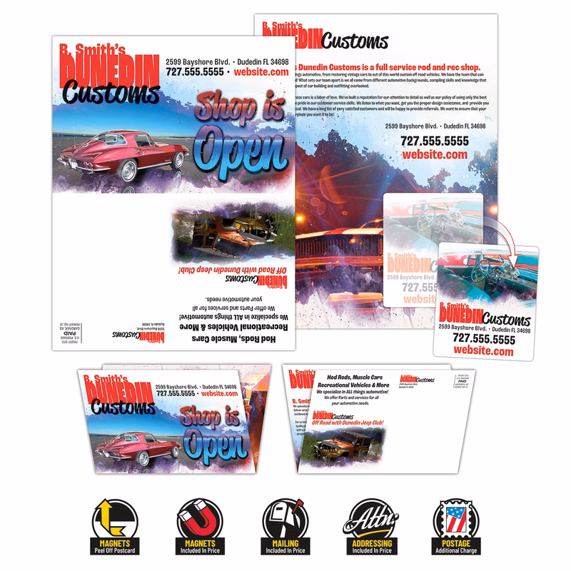 Standard Folded Postcard UV Coated - 10 pt. with 3.5x4 Magnet (25 mil.)