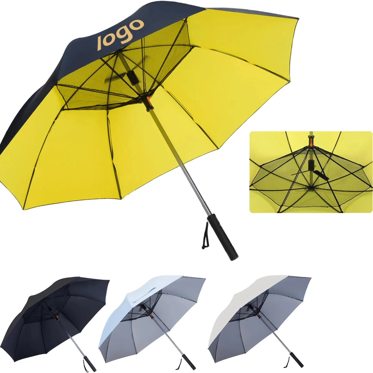 Rechargeable straight handle umbrella with fan 1