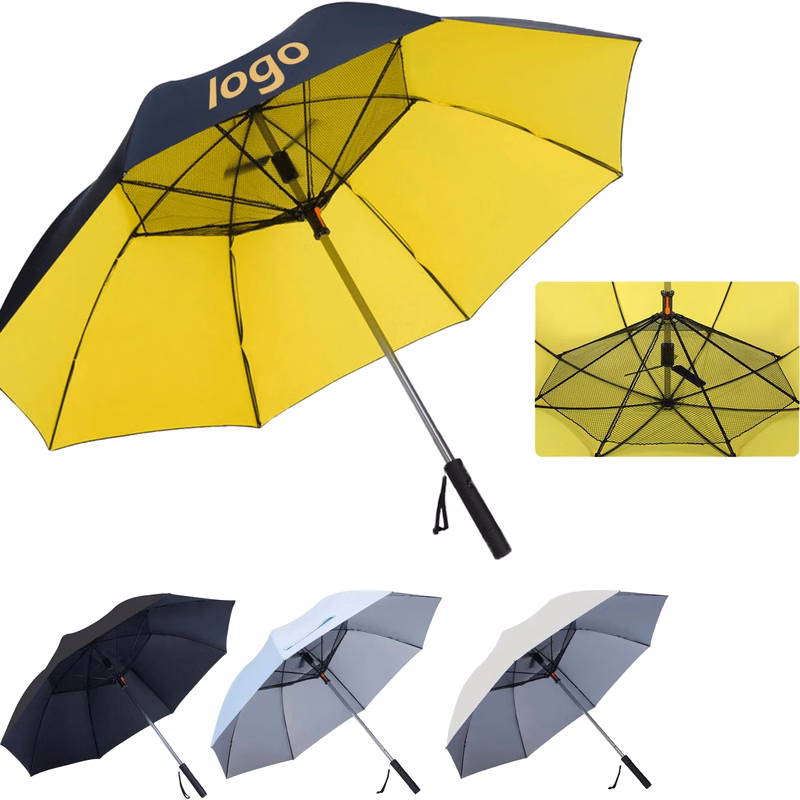 Rechargeable straight handle umbrella with fan