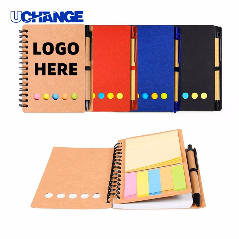 Kraft Paper Spiral Sticky Notebook with Pen