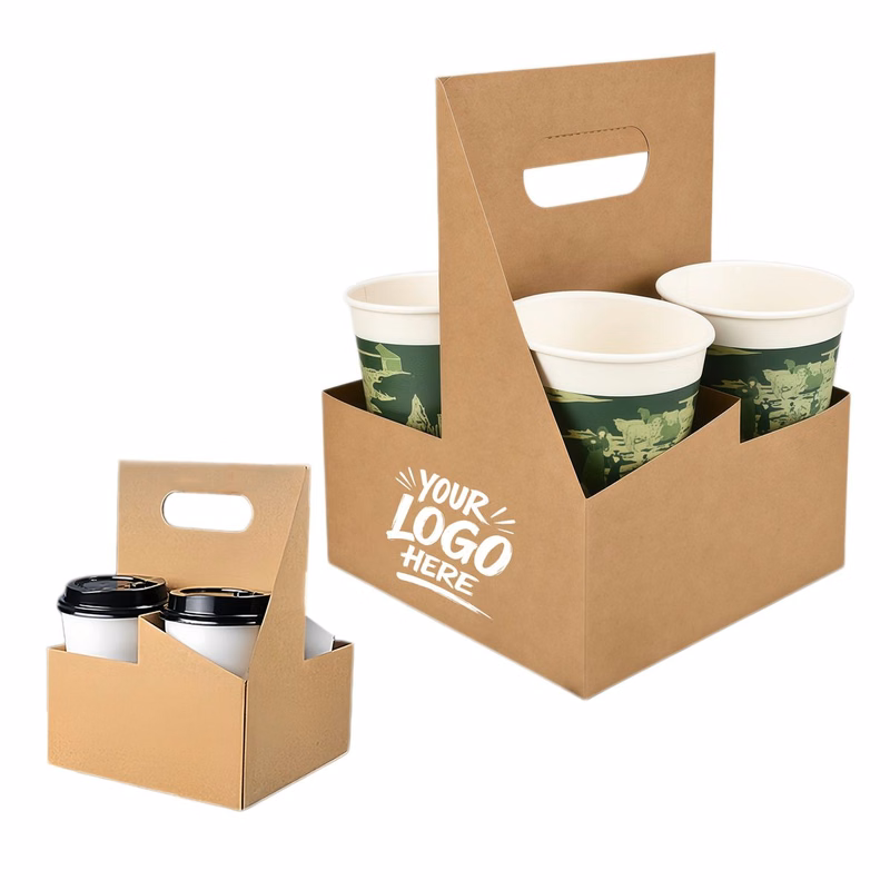 Disposable Kraft Beverage Tray 4 Cup Holder