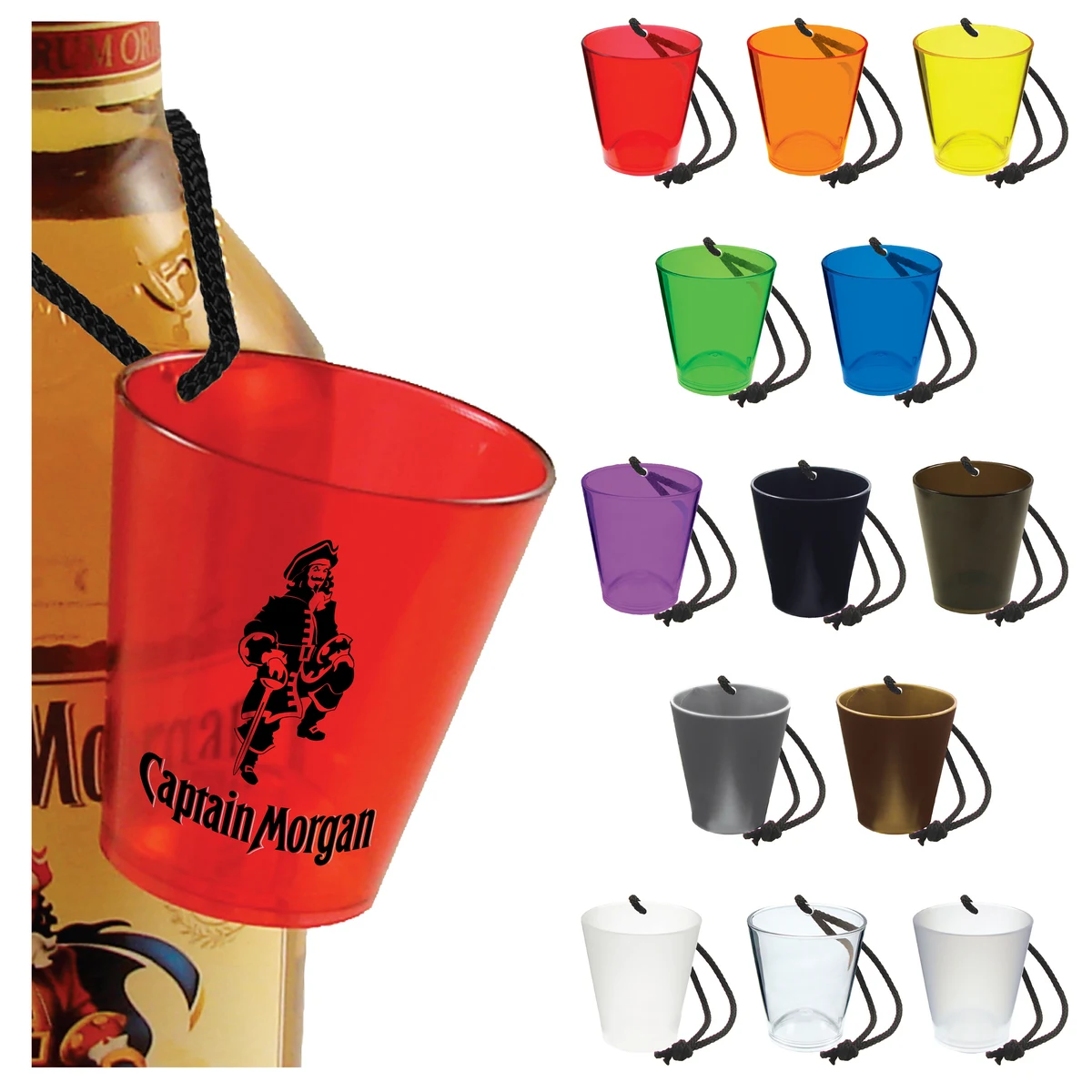 1.5oz Plastic Bottle Neck Hanging Sidecar Shot Glass with Black Rope 1