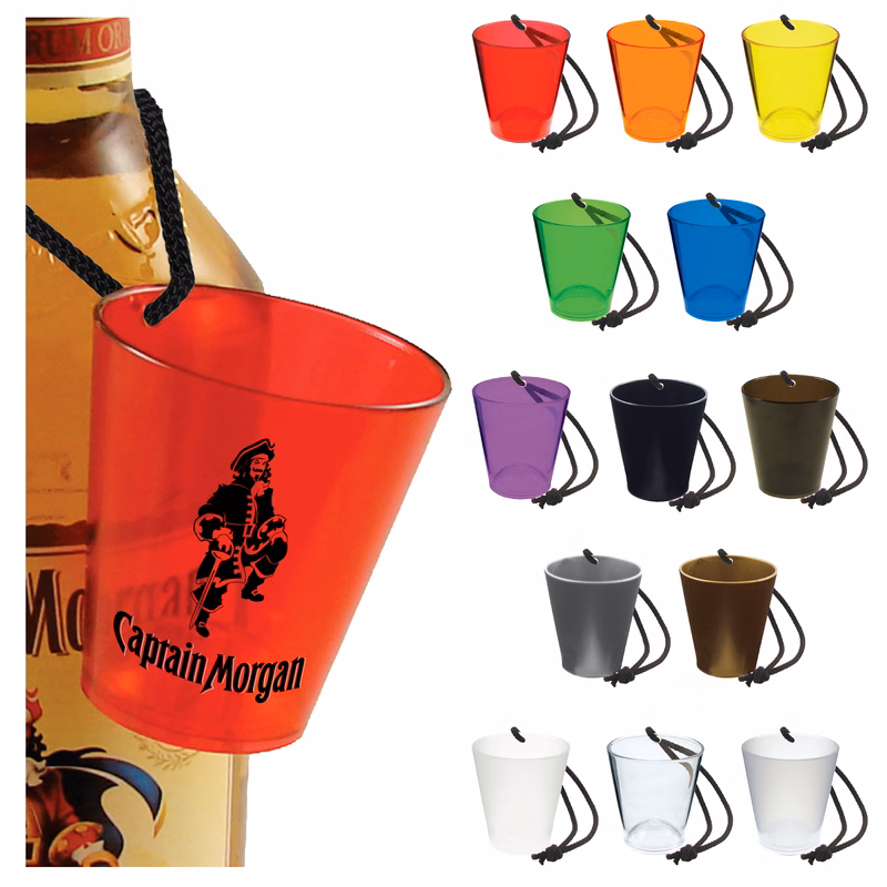 1.5oz Plastic Bottle Neck Hanging Sidecar Shot Glass with Black Rope