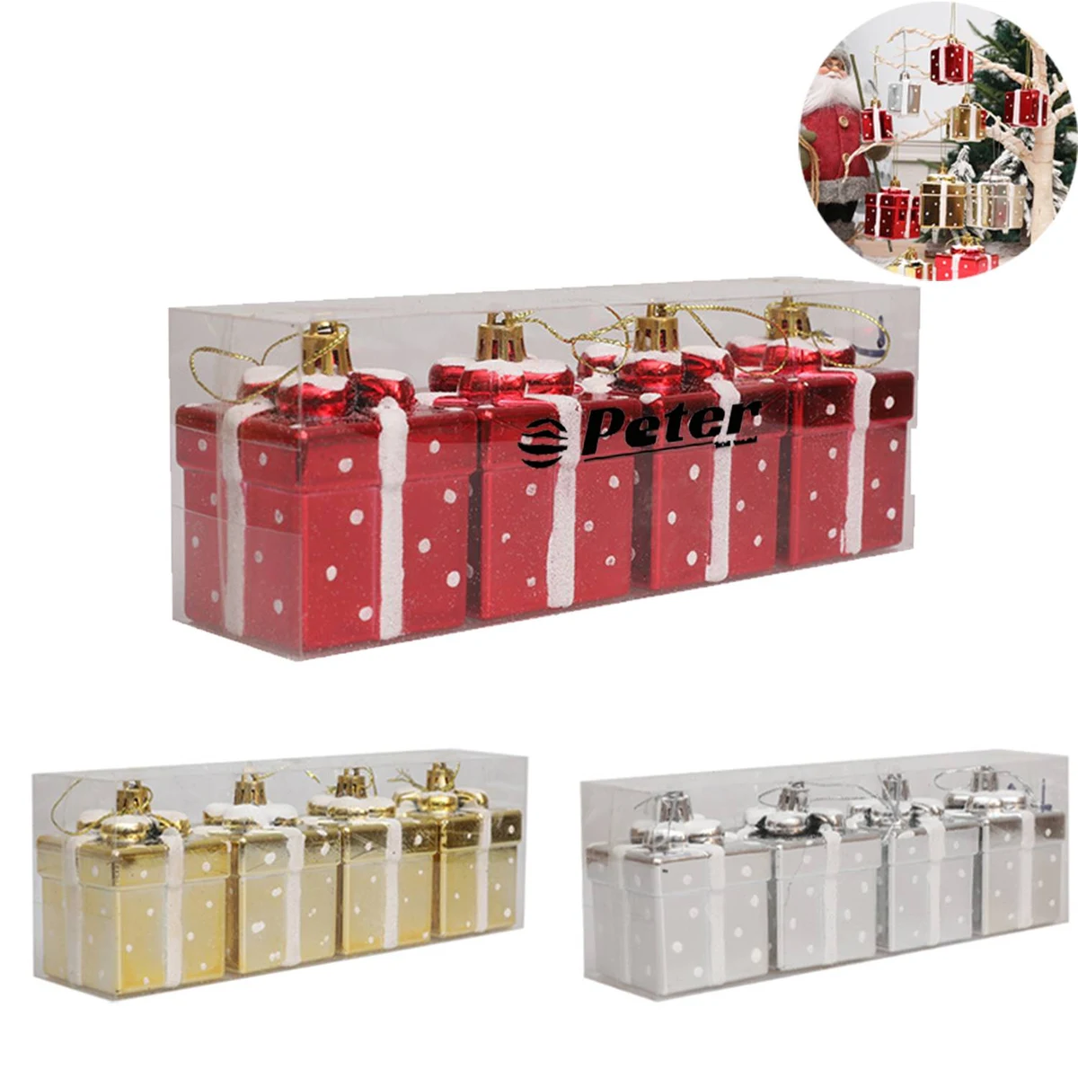 4 Pcs Mini Christmas Tree Ornament Gift Boxes 1