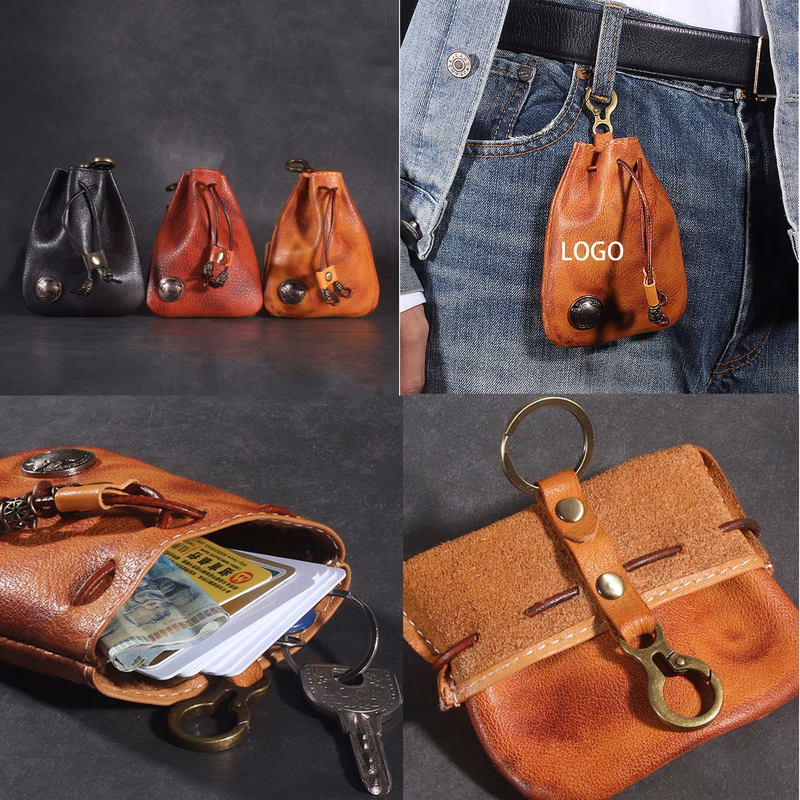 Vintage Leather Drawstring Coin Purse