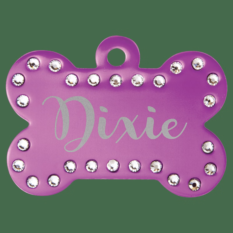 1 1/2" x 1" Purple Anodized Aluminum Swarovski Bling Bone with Tab