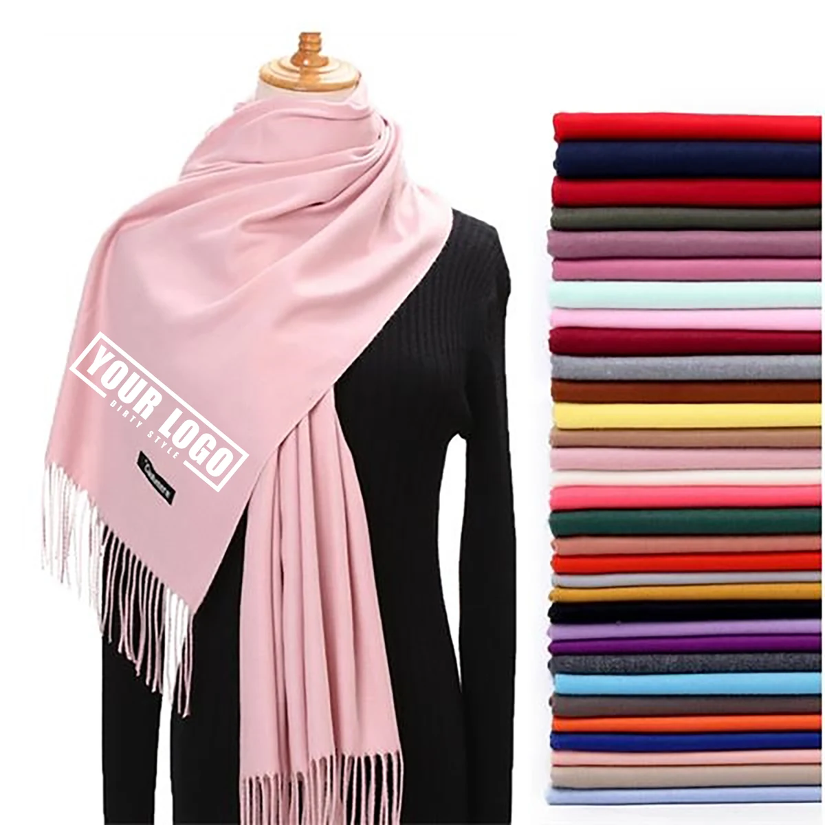 MOQ50Pcs Oversize Cashmere Pashmina Woven Scarf With Fringes 1