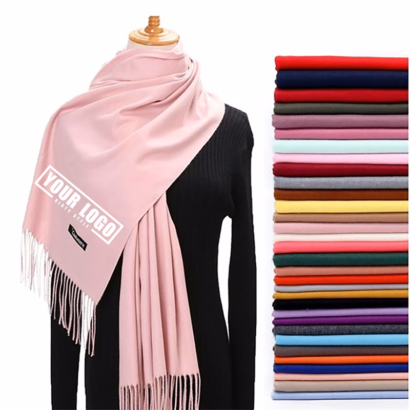 MOQ50Pcs Oversize Cashmere Pashmina Woven Scarf With Fringes