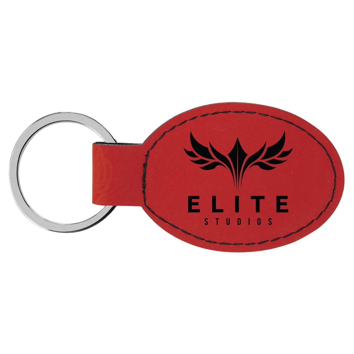 Red Leatherette Oval Keychain 1