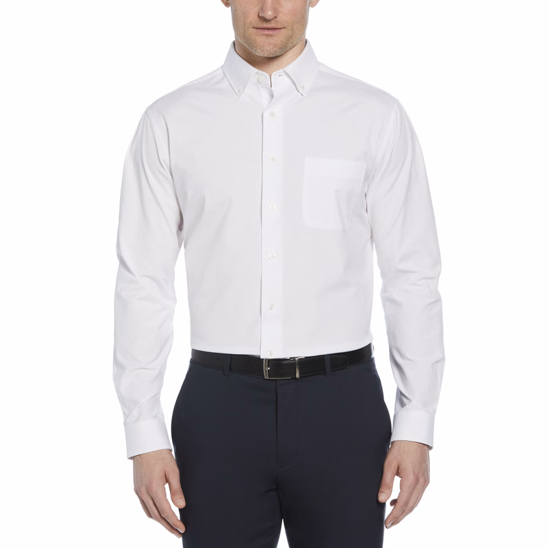 Big and Tall Heathered Long Sleeve Polo Woven Shirt