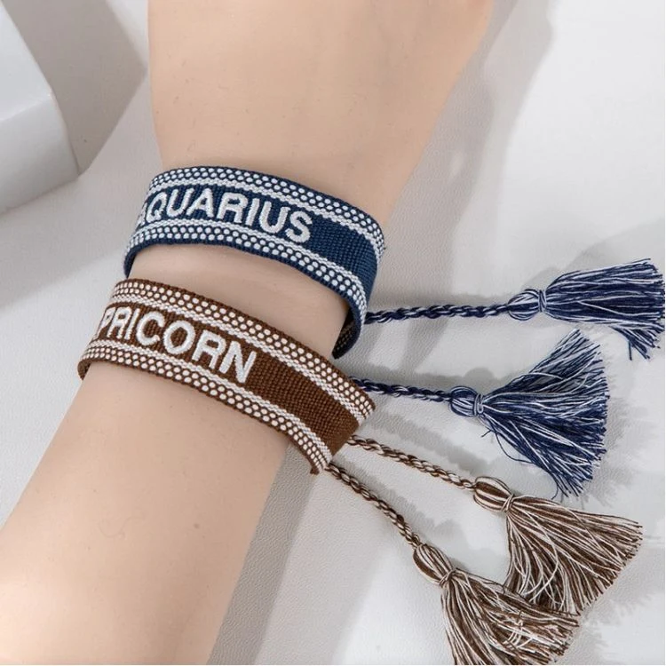 Hand-Woven Embroidery Wristband w/Tassels 1