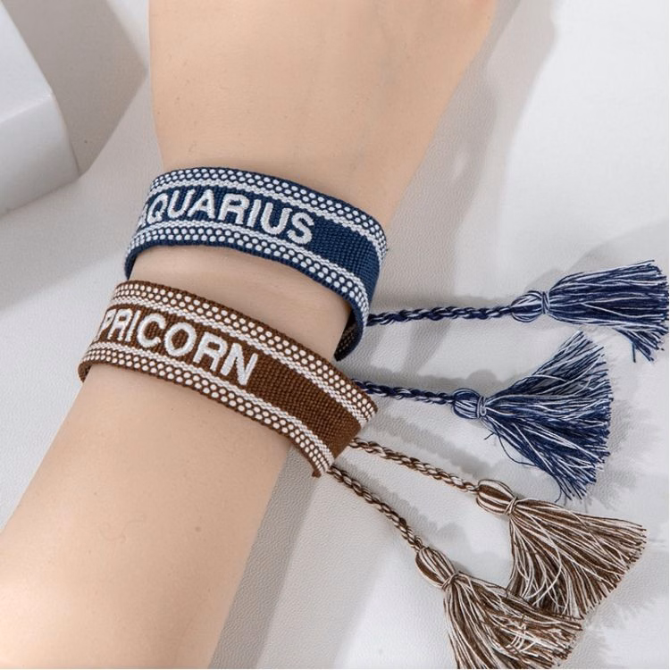Hand-Woven Embroidery Wristband w/Tassels