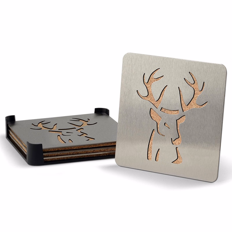 Laser-Cut Stainless Steel Cork Backed Coaster