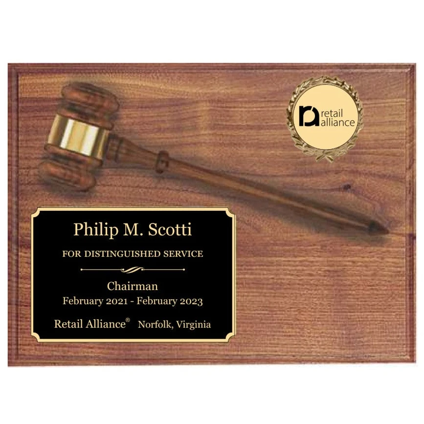 Solid Walnut Plaque With 3-D Gavel 1