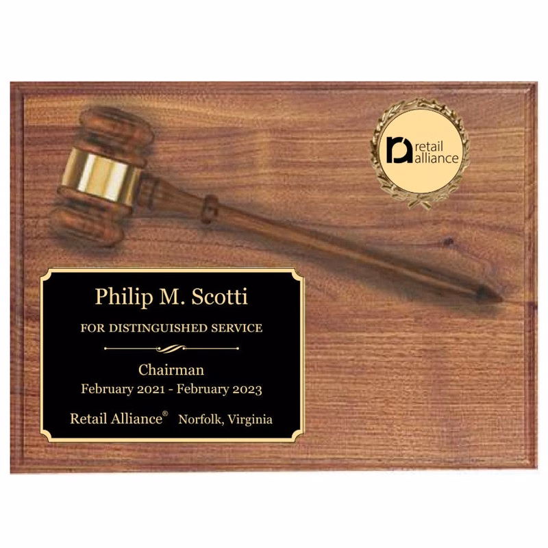 Solid Walnut Plaque With 3-D Gavel