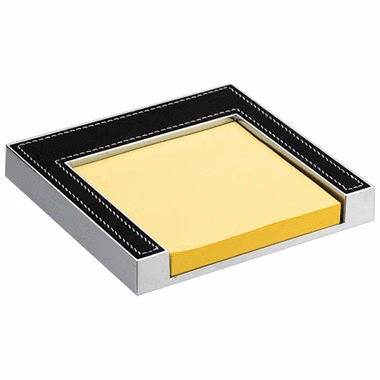SILVER METAL POST-IT HOLDER W/PAD, LEATHER TRIM