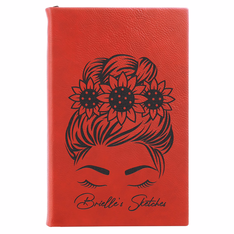 5 1/4" x 8 1/4" Red Leatherette Sketch Book-Unlined Paper
