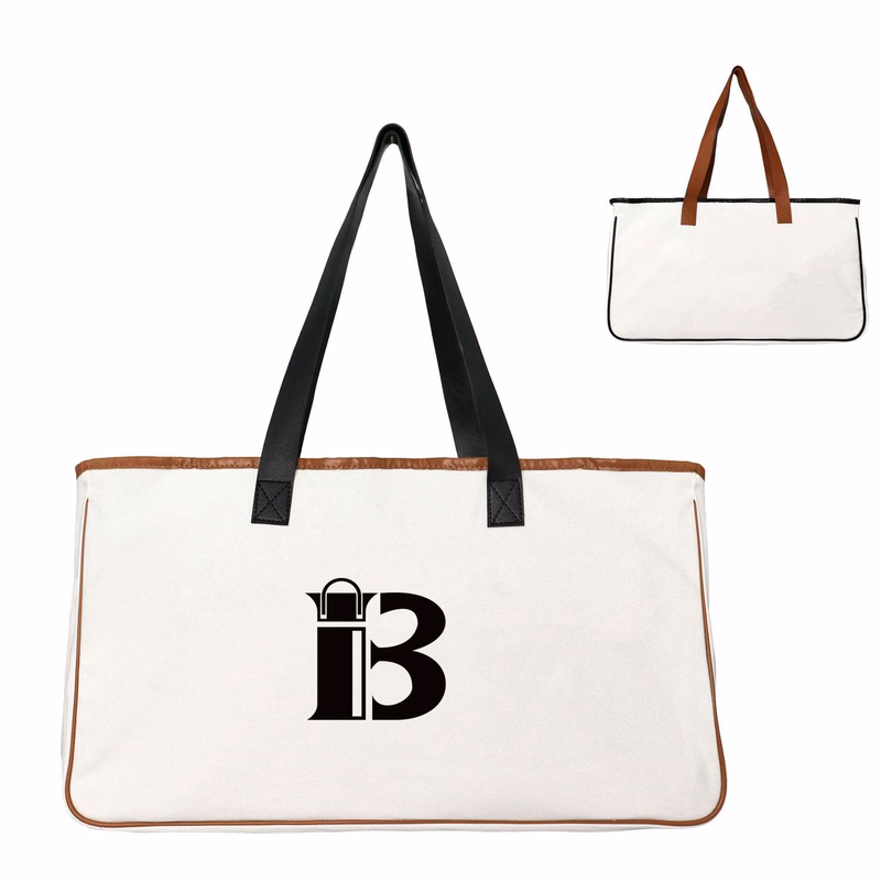 Canvas Tote Bag W/ Leather Handle