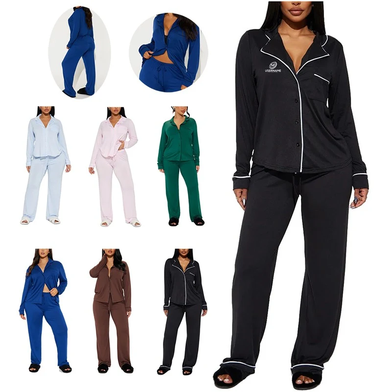 Women's Modal Pajama Sets Long Sleeve Button Down Sleepwear 1