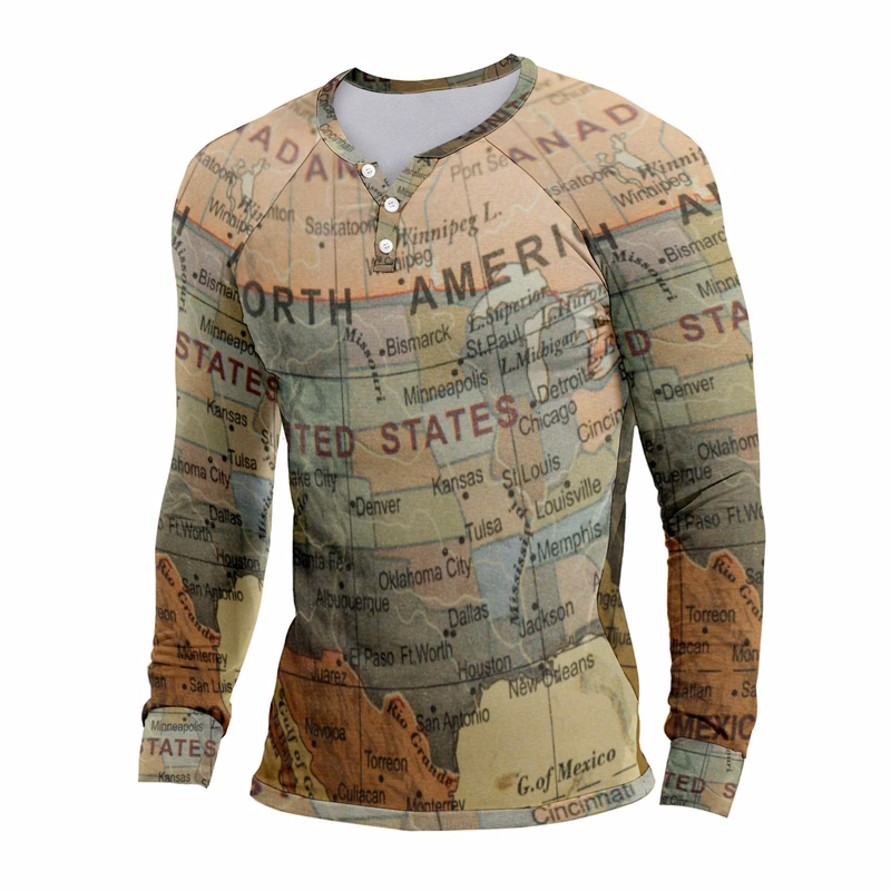 Custom 3-Button Henley Shirt Full Color Printed