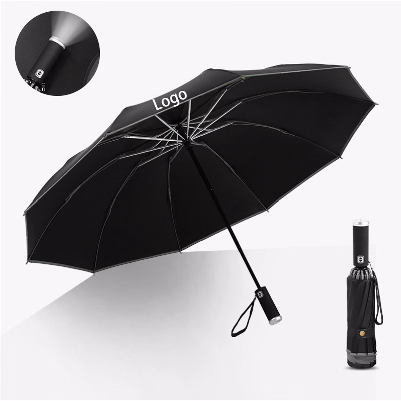 Automatic Compact Umbrella with LED Flashlight and Reflective Strip