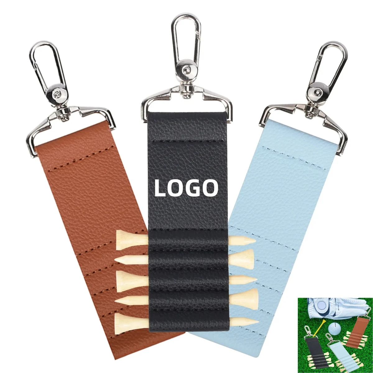 PU Leather Golf Tee Holder Keychain 1